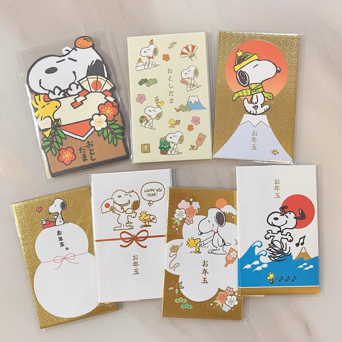 SNOOPY史努比｜Peanuts蛇年豪华金色新年贺卡信封红包套装/3枚入｜约105×65mm