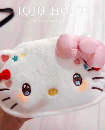 Sanrio三丽鸥｜Hello Kitty 50th Boa Mirror Pouch毛绒大脸化妆包/收纳包/自带镜子/超便携｜約135×85×55mm