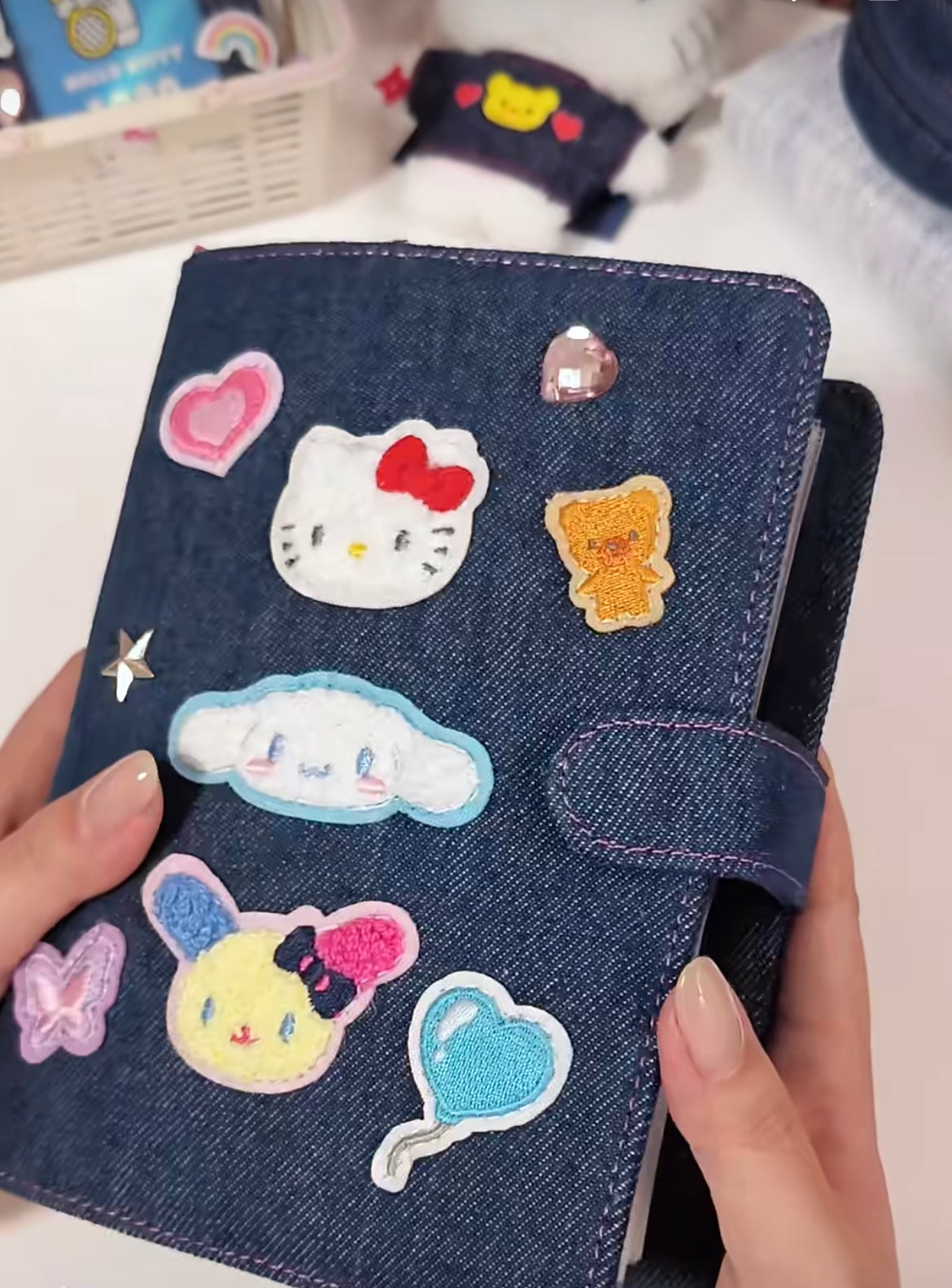 Sanrio三丽鸥｜Binder Characters 6-Hole A6 Notebook Size Card Storage Clear 2-Tier Pocket/Denim Patch牛仔丹宁贴布系列活页相册/卡片收纳册/正反面不同图案｜约21.2 x 20.0 x 5.2cm