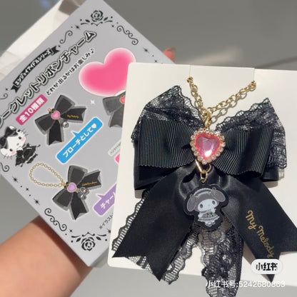 Sanrio三丽鸥｜Original Secret Ribbon Charm - Enjoy Idol Gothic Night Party Blind Box享受偶像哥特之夜派对黑色蝴蝶结吊饰盲盒/全10种｜1枚入