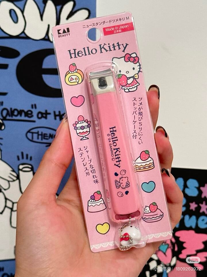 KAI贝印｜Hello Kitty Nail Clipper - M凯蒂猫大头吊饰不锈钢指甲钳M号/防飞溅｜约93x20x22mm