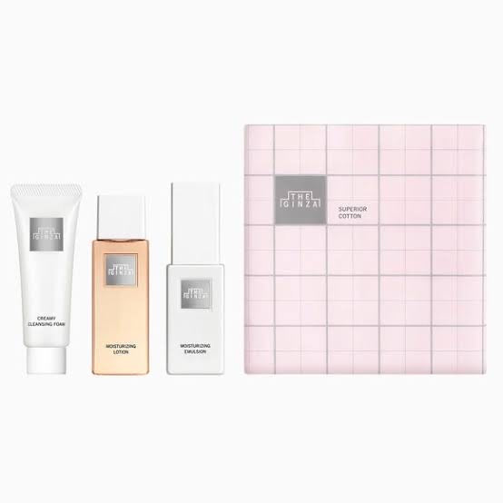 The ginza｜限定贵妇养肤套装/旅行装size｜化妆水50ml + 乳液40g + 洁面30g+化妆棉40枚 + 网格化妆包