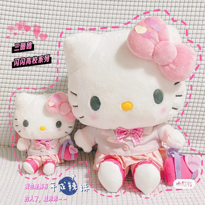 Sanrio三丽鸥｜闪闪高校系列爱心扣Hello kitty粉色1面透明收纳包/痛包挂件/手提包｜約15.5×11.5×5.5cm