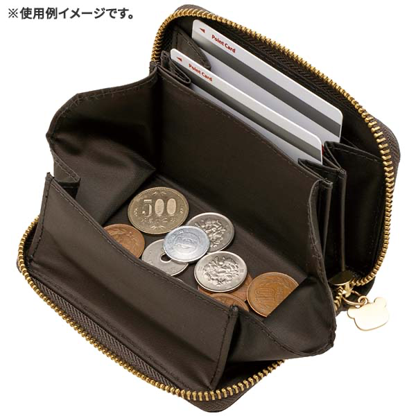 Rilakkuma轻松熊｜Favorite Things Wallet Gray San-X皮质感刺绣图案拉链多层零钱包/卡包/金属熊头拉链扣｜约85×120×30mm