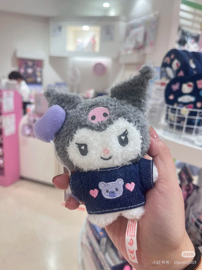 Sanrio三丽鸥｜Mascot Holder Denim Patch Plush Keychain 牛仔丹宁贴布系列可爱角色毛绒挂件/包挂｜约11.7 x 10.2 x 4.5cm