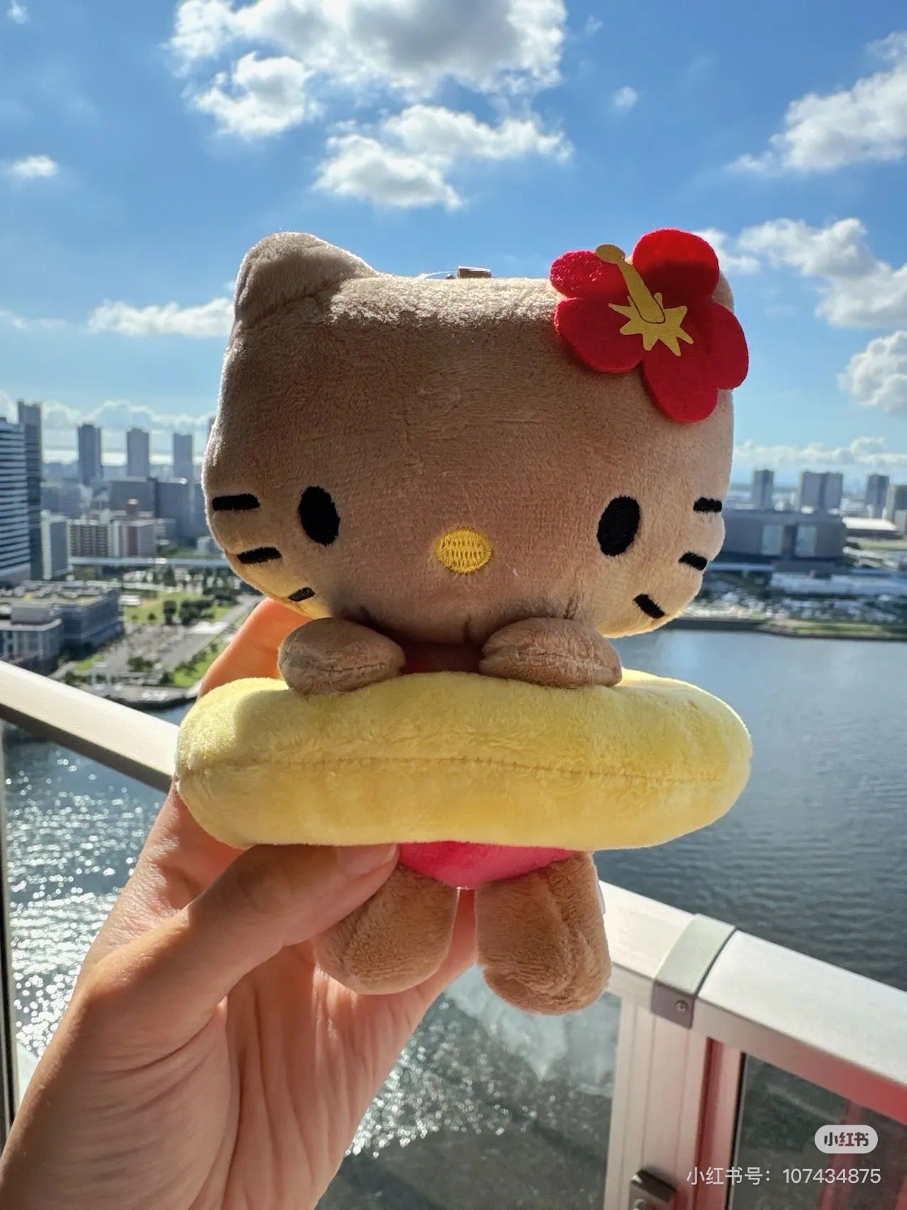 Sanrio三丽鸥｜HAWAII 夏威夷Hello kitty50周年限定黑皮游泳圈玩偶挂件/包挂