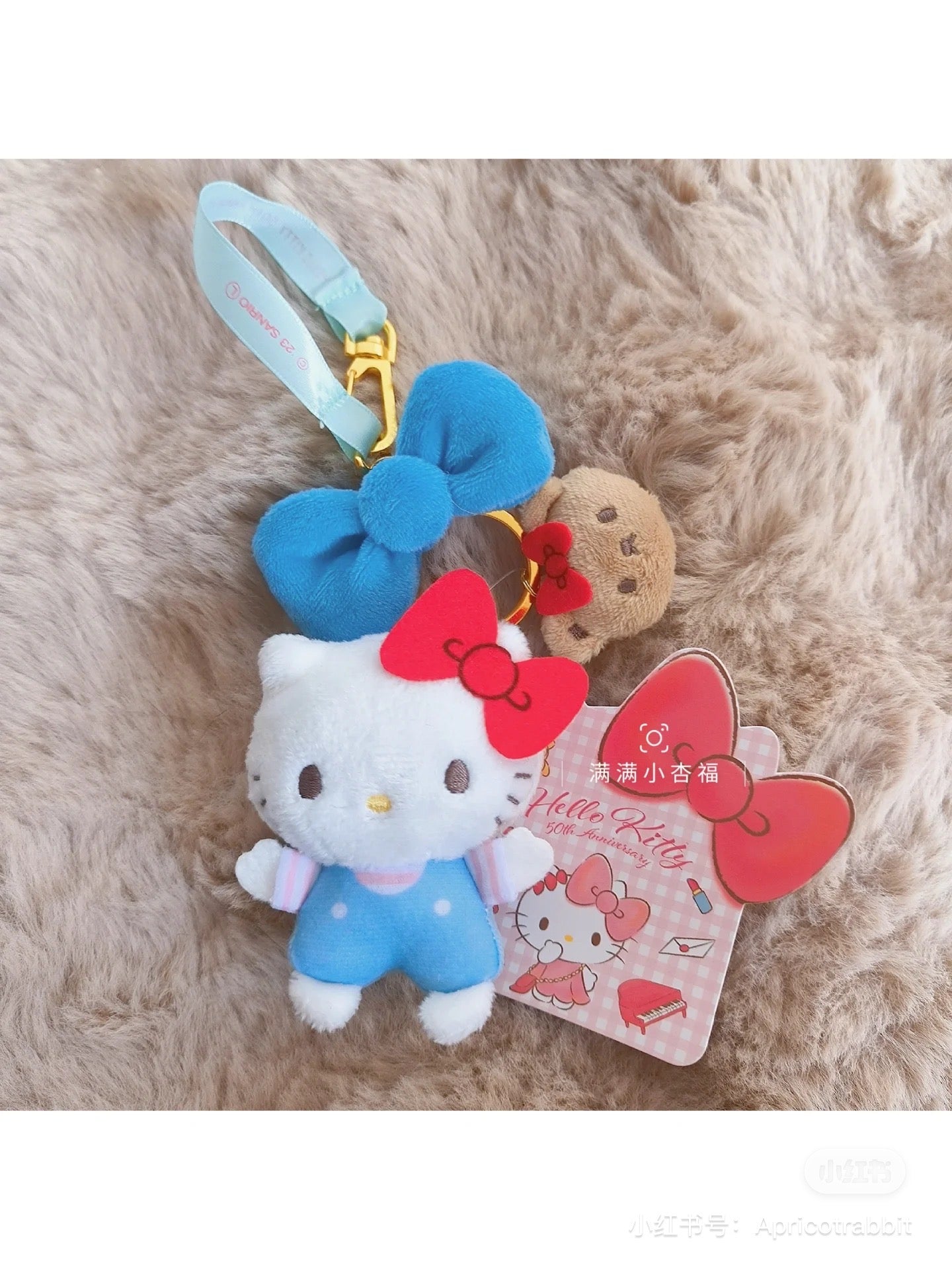 Sanrio三丽鸥｜Hello Kitty50周年蝴蝶结泰迪熊毛绒挂件｜约13cm