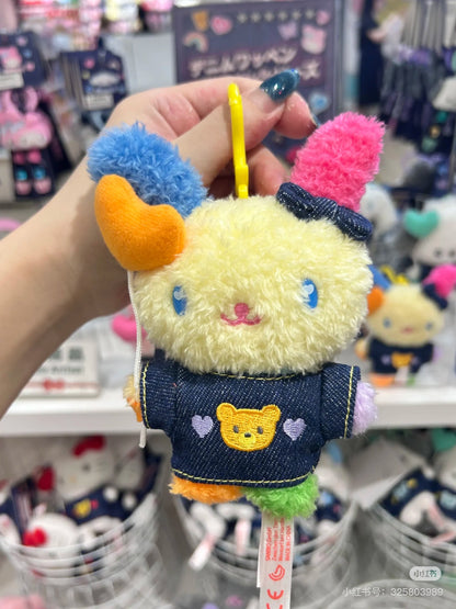 Sanrio三丽鸥｜Mascot Holder Denim Patch Plush Keychain 牛仔丹宁贴布系列可爱角色毛绒挂件/包挂｜约11.7 x 10.2 x 4.5cm