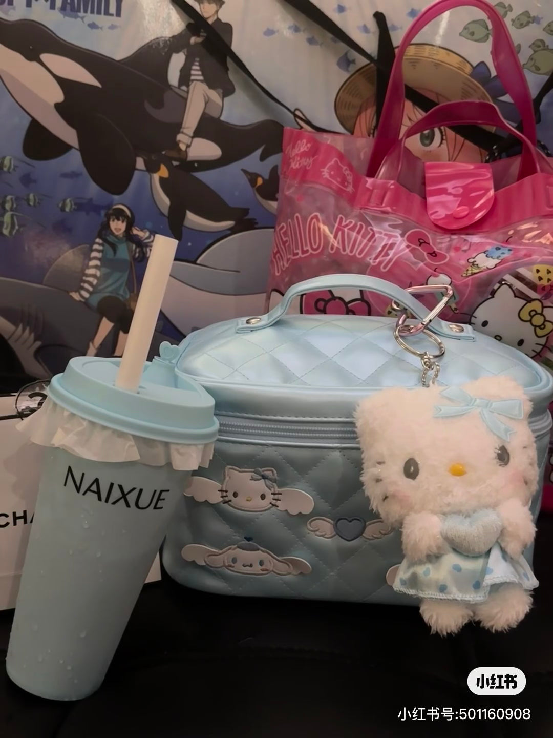 Sanrio三丽鸥｜Sanrio Original Vanity Pouch - Dreaming Angel 2nd水色天使爱神系列蓝色化妆包｜约32.7 x 26.3 x 17.9cm