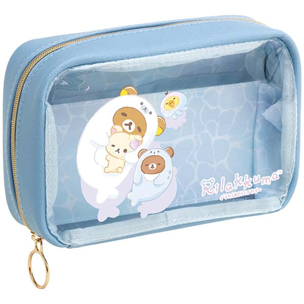 【new】Rilakkuma轻松熊｜治愈海洋系列透明可见型Pouch/化妆包/收纳包/笔袋｜约110×170×50mm