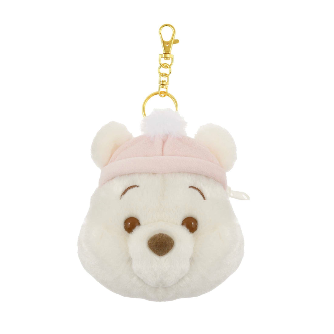 Disney迪士尼｜Winnie the Pooh Pass Case Fruit Latte Color White Pooh东迪冬日限定水果拿铁色睡衣睡帽斗篷系列噗噗维尼脸型毛茸茸可伸缩卡包/收纳包/零钱包｜约H14.5×W12×D9cm