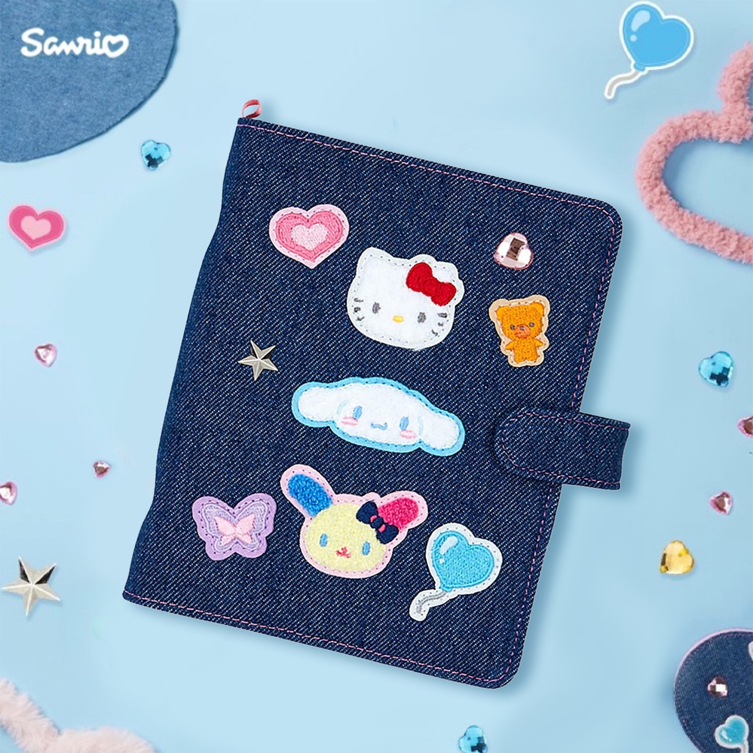 Sanrio三丽鸥｜Binder Characters 6-Hole A6 Notebook Size Card Storage Clear 2-Tier Pocket/Denim Patch牛仔丹宁贴布系列活页相册/卡片收纳册/正反面不同图案｜约21.2 x 20.0 x 5.2cm