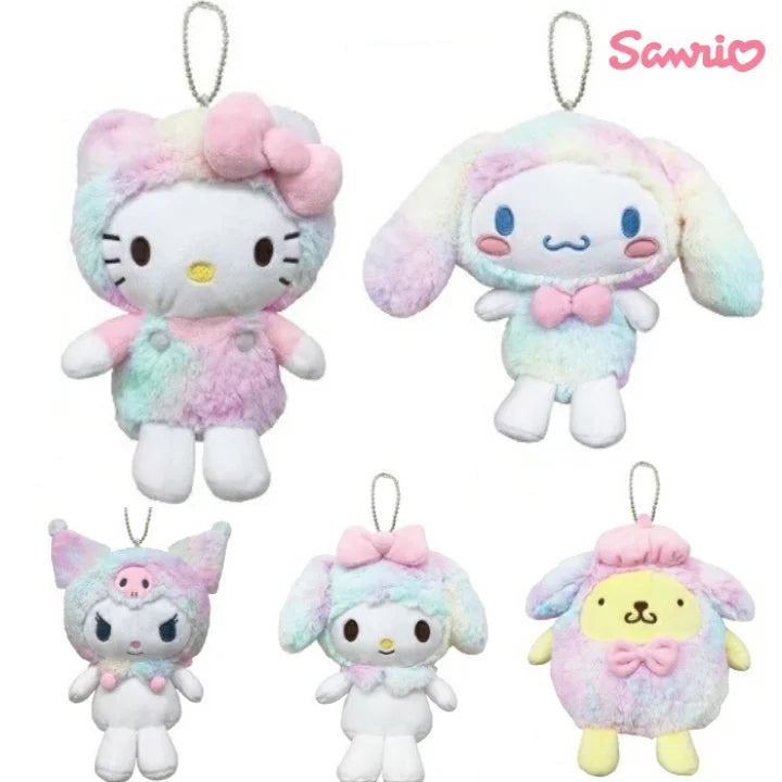 Sanrio｜毛茸茸彩色/彩虹玩偶/挂件/玩偶式挂件/背后有拉链可做小包包｜全高約23cm