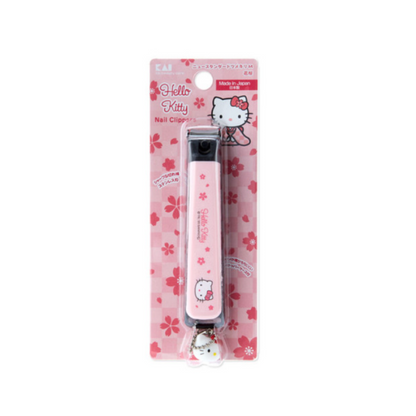 KAI贝印｜Nail Clipper (M) - Hello Kitty : Sakura粉色樱花凯蒂猫大头吊饰不锈钢指甲钳M号/防飞溅｜约2×2×9cm