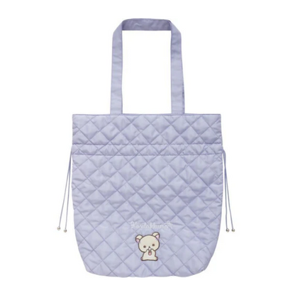 Rilakkuma轻松熊｜Korilakkuma Tote Bag Blue Gray Sky Cotton Candy San-X天空白云棉花糖系列菱格纹抽绳单肩包｜约430×420×120mm