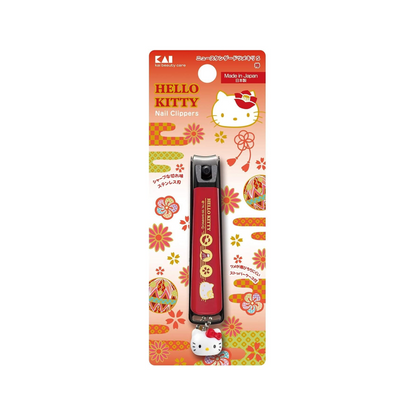 KAI贝印｜Hello Kitty Nail Clipper - Japanese Style (Red) S和风凯蒂猫大头吊饰不锈钢指甲钳S号/防飞溅｜约20 x 50 x 135mm