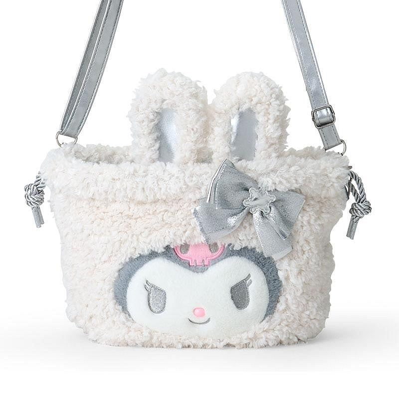 Sanrio三丽鸥｜2WAY Drawstring Shoulder Bag / Fluffy Snow Rabbit冬日毛茸茸银白初雪小兔系列可爱角色两用抽绳束口斜挎包/手拿包/背后有小尾巴｜约幅28×奥行8×高さ25cm