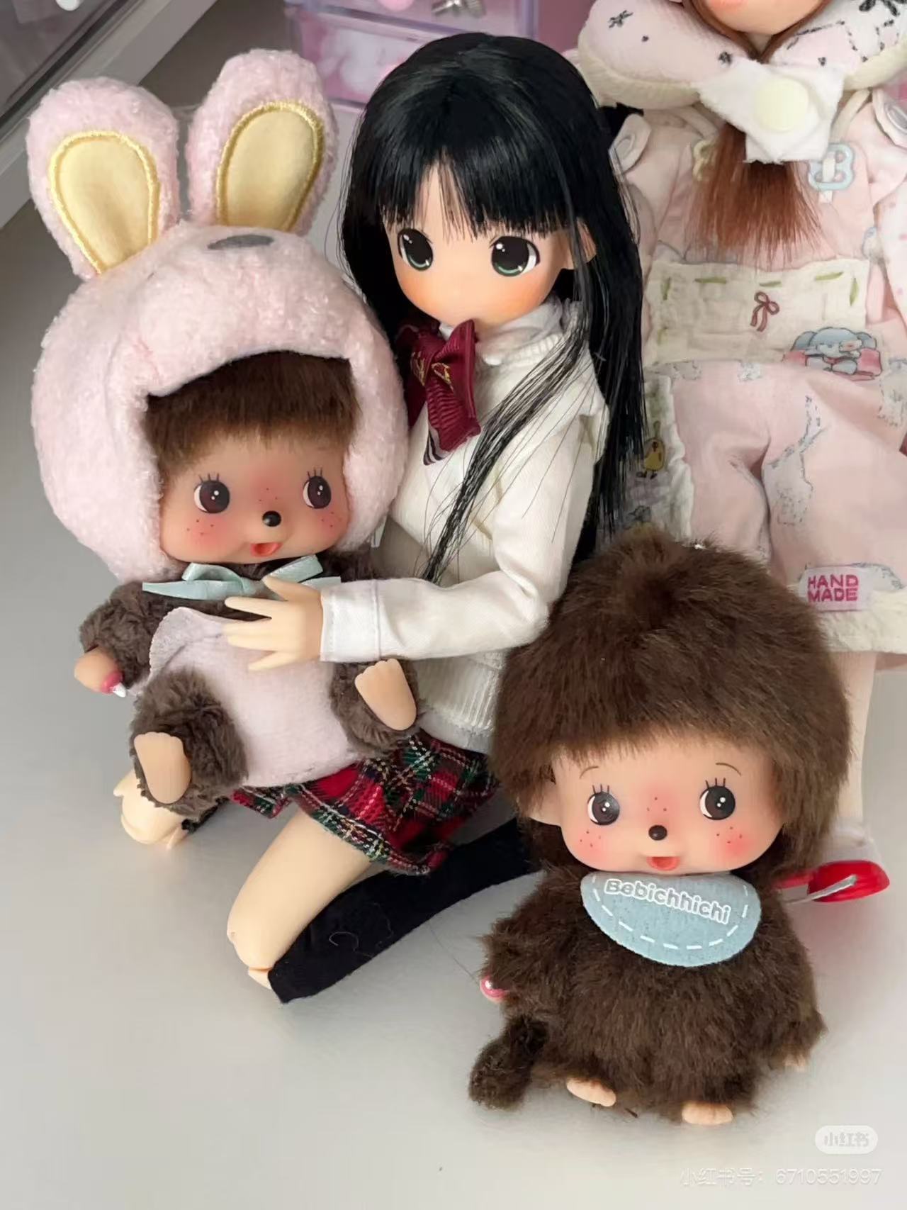 Monchhichi｜nimal Babychic SS Big Face Mascot Holder /Plush Keychain｜H10.5 x W6.5 x D7cm approx.