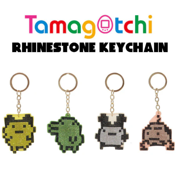 Tamagotchi拓麻歌子｜Rhinestone Keychain电子宠物蛋可爱角色PU皮质感水钻闪闪钥匙扣挂件/包挂/正反面都可爱｜约50 x 60 x 20mm