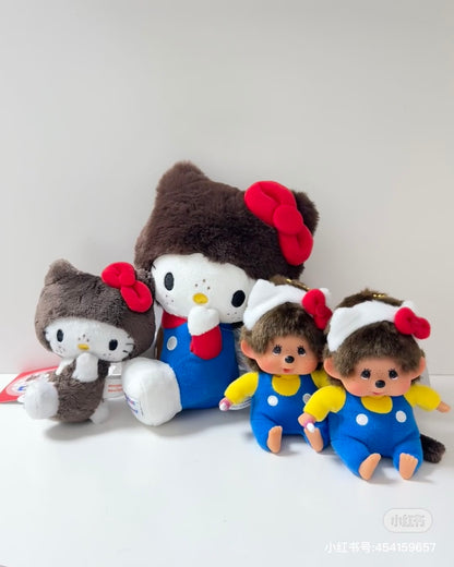 Monchhichi｜Hello Kitty x Monchhichi Big Face (SS) Keychain  Plush Toy｜H12 x W7.5 x D6cm approx.