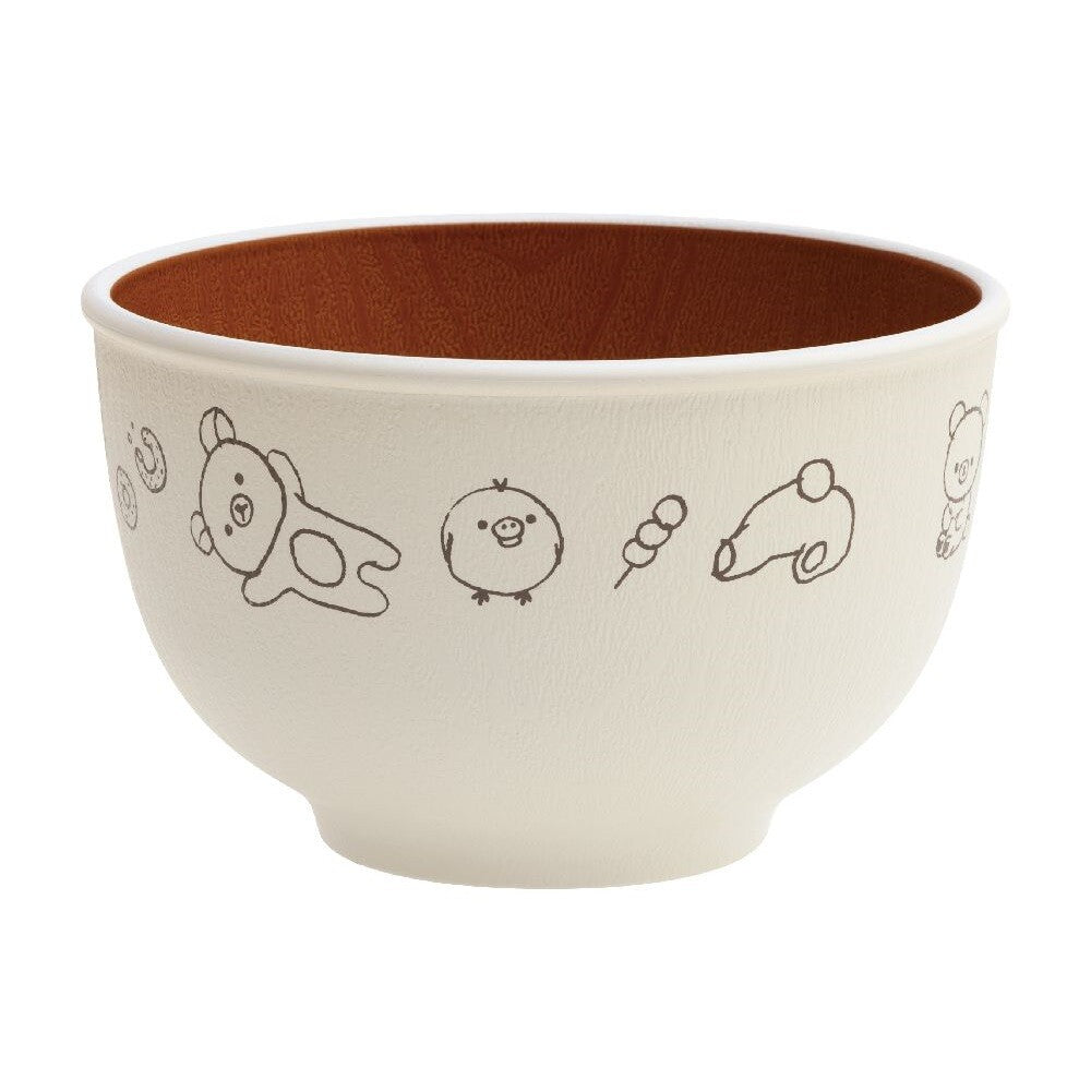 Rilakkuma轻松熊｜ San-X Soup Bowl - Rilakkuma / Simple可爱图案树脂防摔仿木纹汤碗/微波炉洗碗机可用/碗底有可爱图案｜约70×Φ105mm