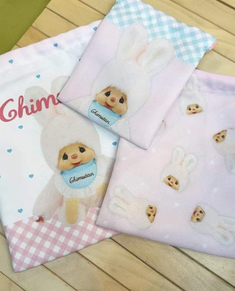 Monchhichi｜Drawstring Bag Set - Chimutan Gingham Pink｜3 piece