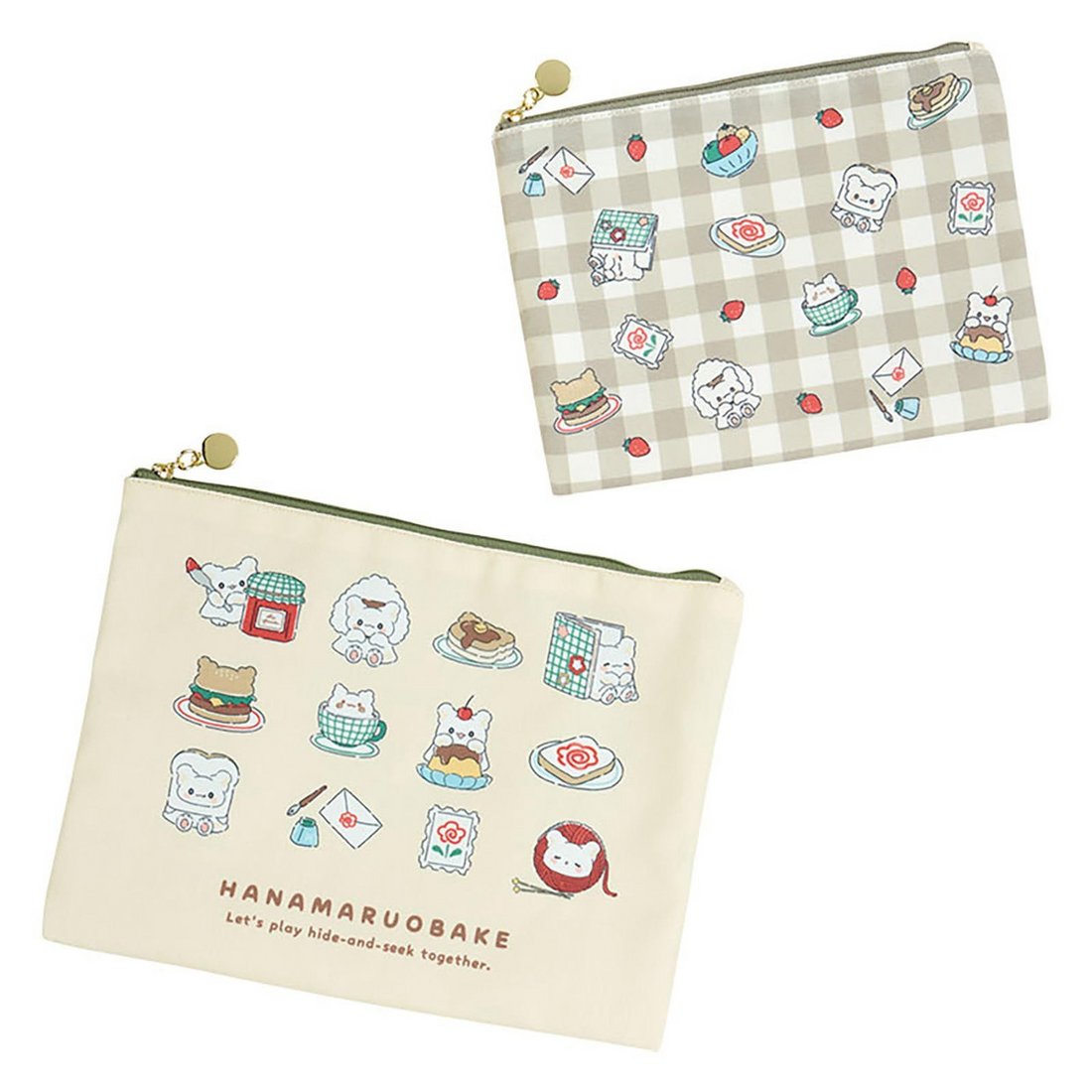 Sanrio三丽鸥｜Original Flat Pouch 2pcs - Hanamaruobake / Always Together花丸鬼甜点系列扁扁双面图案收纳包/零钱包大小套组｜约 24.5×1×19cm