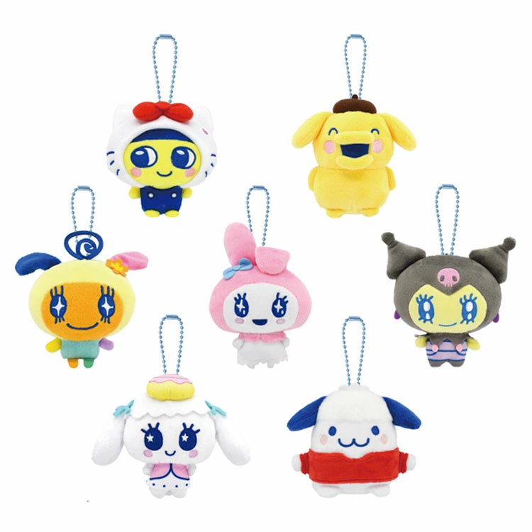 Tamagotchi拓麻歌子｜Purinui Sanrio Keychain Small Plush三丽鸥联名可爱角色毛绒玩偶挂件/包挂｜约 6.0 x 8.0 x 11.0cm