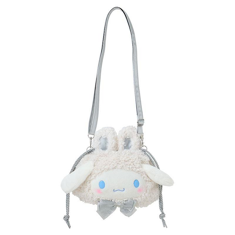 Sanrio三丽鸥｜2WAY Drawstring Shoulder Bag / Fluffy Snow Rabbit冬日毛茸茸银白初雪小兔系列可爱角色两用抽绳束口斜挎包/手拿包/背后有小尾巴｜约幅28×奥行8×高さ25cm