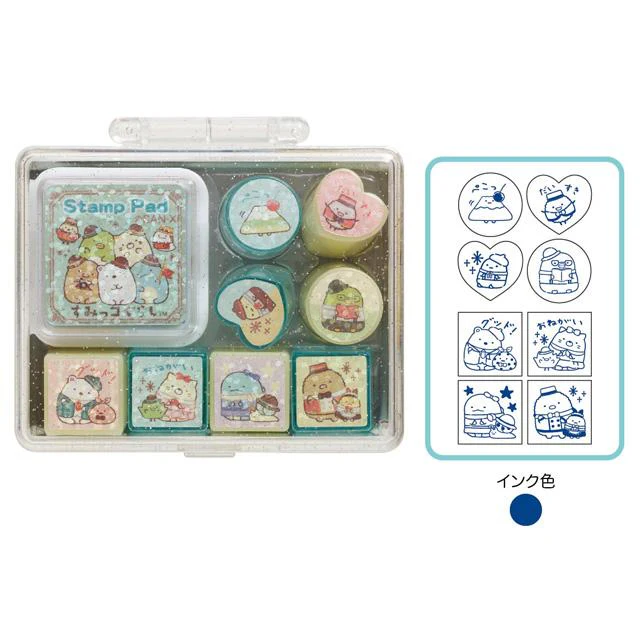 Sumikko gurashi角落生物｜San-x Sumikko Gurashi Stamp Set Mini 哇哇哇木薯便利店系列闪闪印章套组｜约3.0 x 11.0 x 10.0cm