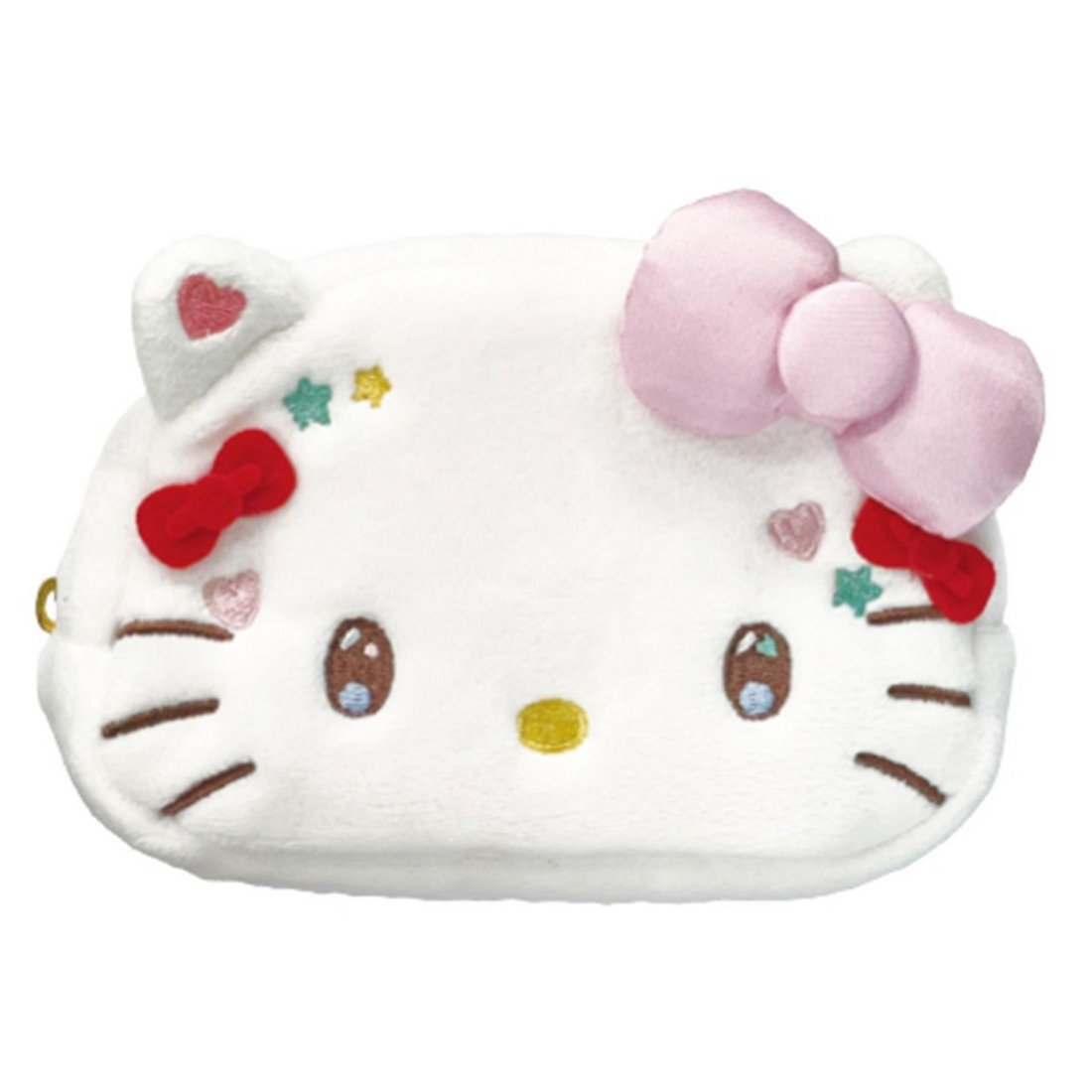 Sanrio三丽鸥｜Hello Kitty 50th Boa Mirror Pouch毛绒大脸化妆包/收纳包/自带镜子/超便携｜約135×85×55mm