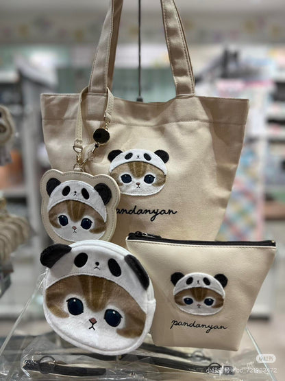 Mofusand｜Mini Tote bag softly (Panda)鲨鱼猫可爱头套刺绣迷你托特帆布包/手提包｜约H380 x W300 x D150mm