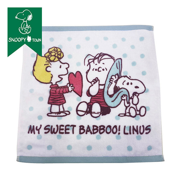 Snoopy｜奶蓝波点爱心My Sweet Babboo linus限定日本制小方巾/毛巾｜約35×35cm