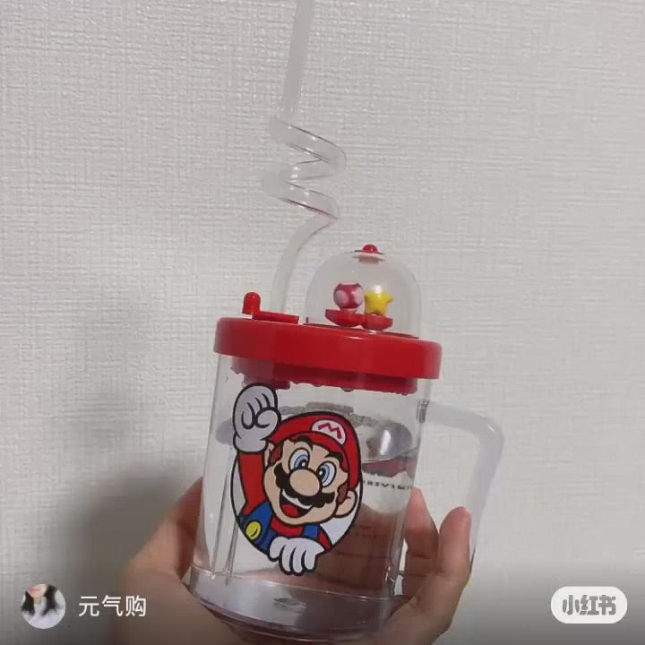 Nintendo｜Mario马里奥限定旋转发条玩具带盖吸管树脂水杯｜300ml